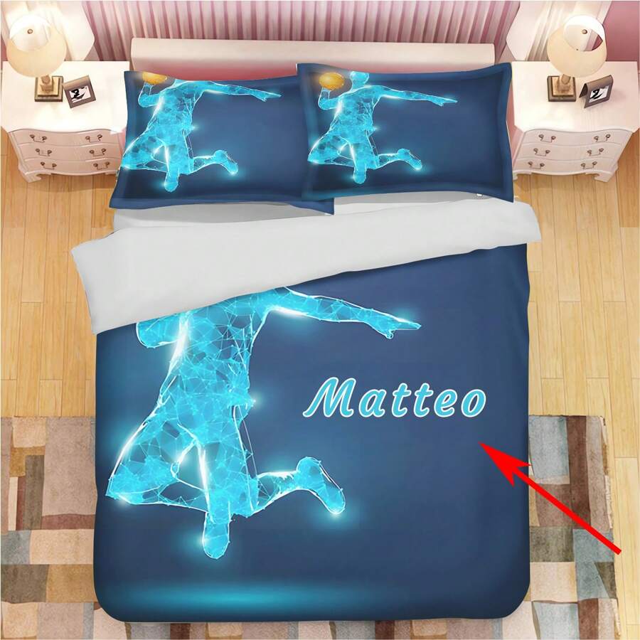 3PCS Customized Name Children'S Duvet Cover 3 Pieces Set 1 Duvet Cover 2 Pillowcases Jumping Shooting Digital Printing Polyester Skin Friendly Easy To Wash Boys' Bedroom Set 90g Fabric - Multicolor - View 1