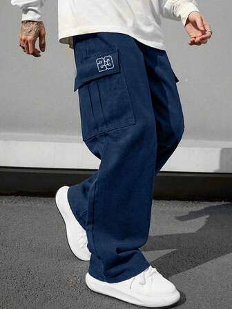 1 件男士多口袋纯色修身工装裤，适合春秋季、夏季海滩、日常通勤、运动训练、户外徒步、休闲、健身、慢跑、直筒裤，百搭时尚