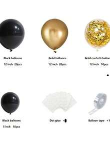 107 件黑色和金色气球花环套装，带五彩纸屑 - 非常适合婚礼、生日、周年纪念、毕业典礼和节日 - 室内/室外派对装饰 - 黑色 - 查看 8