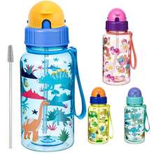 1pc 500ml Cute Cartoon Print Water Bottle With Straw For School Leak Proof & Easy Clean & Carry Handle - Multicolor - View 9