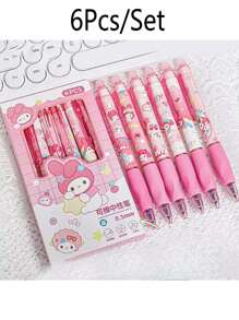 Sanrio 6Pcs My Melody Hello Kitty Kuromi Cinnamoroll Pochacco Gel Blue Pen Cute Cinnamon Dog And Friends Themed Erasable Pens Erasable Ink Stationery(Some Parts May Be Random), School Supplies,Back To School