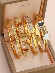 1/4pcs 18K Gold Plated Zirconia Chain Bracelet Set, Hypoallergenic Luxury Stackable Bracelets, Gifts For Women, Couples, Friends - Multicolor - View 6