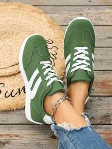 Colorful Leather Casual Sports Shoes, Comfortable, Fashionable, Lightweight And Versatile Women's Shoes For Students - Green - View 3