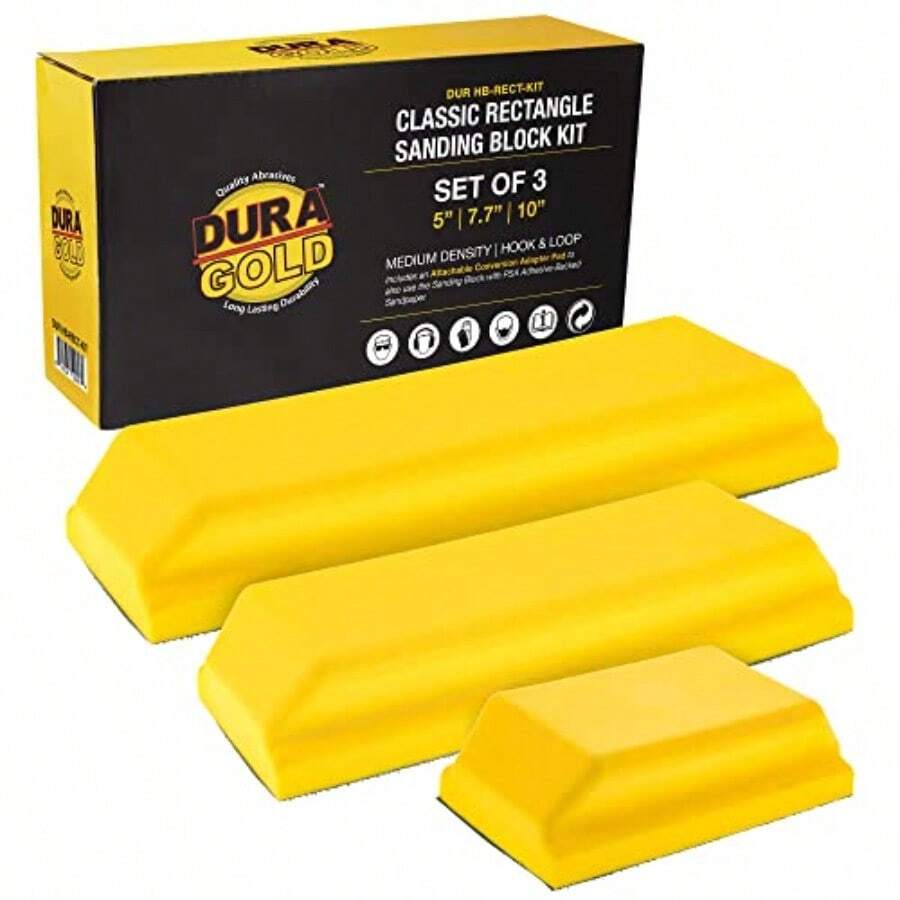 DuraGold Pro Series Rectangle Sanding Block Kit With 3 Blocks 5 73 4 10 Auto Paint Prep For Woodworking - As Pic - View 1