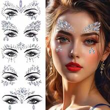 Shmian 5Pcs Sexy Temporary Face Tattoo Stickers 3D Glitter Rhinestone&Diamond Decals Festival/Party/Makeup Face Body Jewel Gem Stickers - Multicolor - View 5