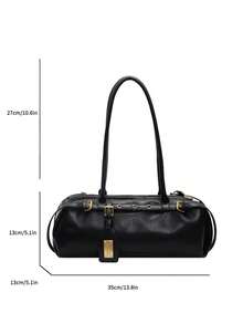 1 件女士时尚 PU 皮革通勤包，简约纯色复古别致单肩包/腋下包，适合约会和购物，秋冬