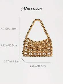 European Retro Handmade Acrylic Metal Beaded Hollow Square Clutch Bag, Versatile Purse Pouch, Fits Cellphone, Ideal For Party, Wedding, Evening Dress - Vàng - Xem 5