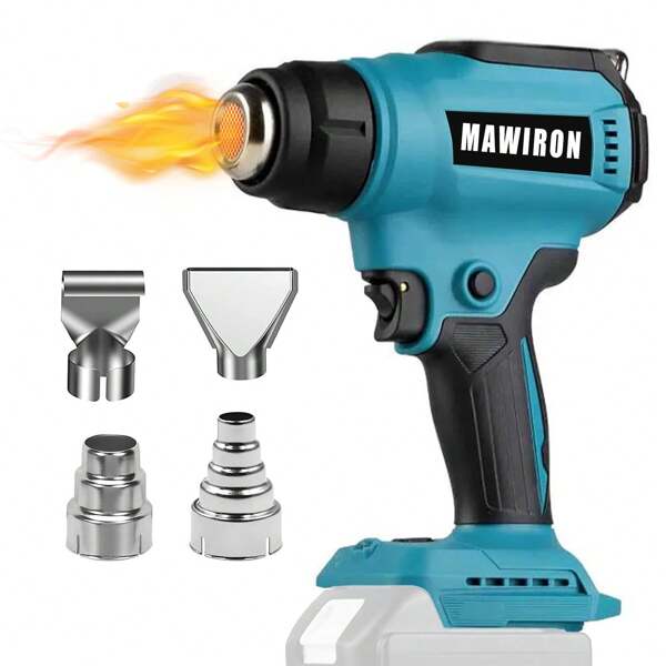 IKUNQUAN (ohne Akku) Akku-Heißluftpistole,Ersatz für Makita 18V BL1830 BL1850,mit Digitaler Bildschirm Zubehör Bis Zu 550°C, 4 Düsen,zum Entlacken, Löten, Schrumpfen