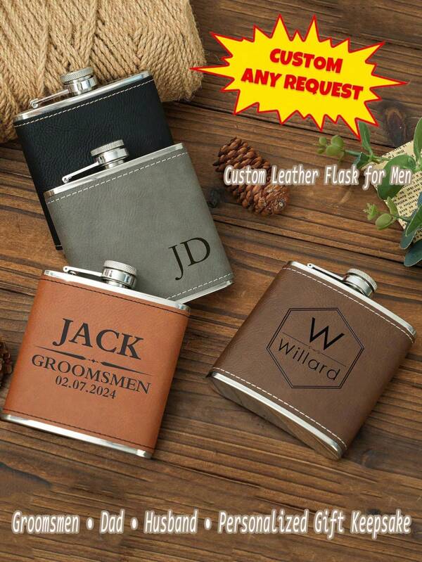 Personalized Leather Flask, Groomsmen Flask, Engraved Flask, Hip Flask, Custom Flask, Monogrammed Flask, Flask For Groomsmen,Groomsman Flask 1pc Multi-Functional, Exquisite,High-Quality,Vintage Custom,Personalized,Unique Ideal Gifts For Him Her,Boyfriend