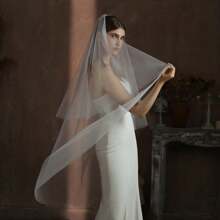1pc Beige Double-Layer Short Bridal Veil With Comb