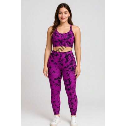 Conjunto Academia Marmorizado Calça + Top Com Bojo