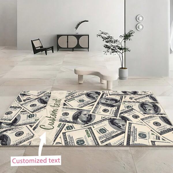 1 pieza Alfombra personalizada con patrón de moneda, impresión digital personalizada, adecuada para sala de estar, dormitorio, exterior