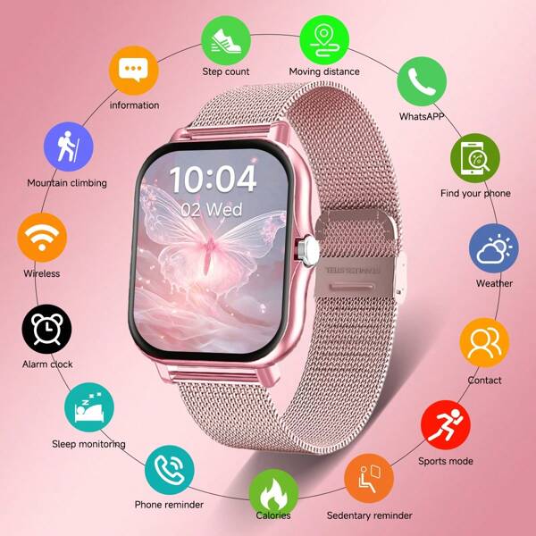 Smartwatch de mujer de moda 2025 con auriculares, multifuncional, compatible con alertas de notificaciones, llamadas inalámbricas, alarma, seguimiento de actividad física con múltiples modos deportivos, pronóstico del tiempo, diseño elegante