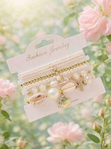 7 pièces/Set Bracelets multicouches avec coquillages, perles et perles, design empilable bohème pour femmes, pour le port décontracté pendant les vacances à la plage, avec motifs aléatoires de coquillages. Excellent cadeau, bracelet en cristal guérisseur pour la guérison de l'énergie spirituelle, convient pour un port quotidien, cadeau idéal pour la petite amie, la femme ou le partenaire