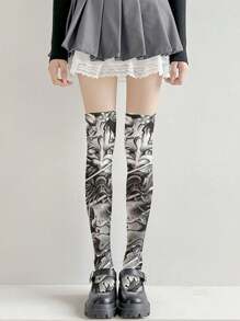 Fashionable Dragon Eye Printed Over-The-Knee Stockings