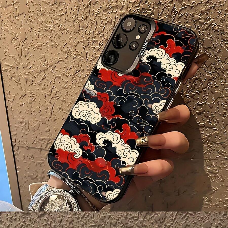 Una funda para teléfono decorada con nubes de la suerte al estilo japonés, adecuada para Samsung S25, S24, S23, S22, S21, S20 FE Ultra Plus, con una cubierta trasera mate a prueba de golpes, compatible con 4G y 5G. - Colores mixtos - Ver 1