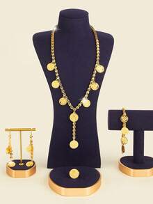 Mgyi 18K Gold-Plated Copper Luxury Vintage Fashion Jewelry Set For Women, Elegant Square Design Necklace, Earrings, Bracelet, Ring, Suitable For Nigeria, Dubai, Middle East, Saudi Arabia, Bridal Wedding, Daily Wear, Anniversary Gift, Halloween Gift - Gold - View 2