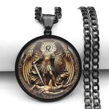 SAINT MICHAEL PROTECT US Archangel Stainless Steel Glass Medal Necklaces Chain Men Women Gold Color Necklace Amulet Jewelry