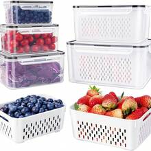 Refrigerator Storage Box Fridge Organizer Fresh Vegetable Fruit Boxes Drain Basket Storage Containers Pantry Kitchen Organizer,Fruit Storage Containers For Fridge With Removable Colander, Airtight Food Storage Container, Dishwasher Friendly Produce Saver Container For Refrigerator - Multicolor - View 2