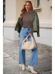 Women's Wool Blend Fall Sweaters Mock Neck Business Casual Outfits JQ2E - Màu xám đen - Xem 9