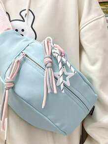Fashionable College Waist Bag With Pink And Blue Tassels-Adjustable Shoulder Strap, Zipper Closure And Nylon Lining.Stylish College Waist Bag With Pink And Blue Tassels-Adjustable Shoulder Strap, Zipper Closure And Nylon Lining. Ladies Summer Bag, Fashion Messenger Bag, Ladies Purse