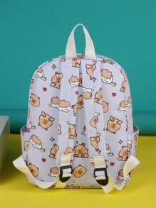 1 pieza Mochila Bonita de Capibara - Estampado de Animal de Dibujos Animados, Estilo Informal, Mochila de Vuelta al Colegio, con Cierre de Cremallera y Correa para el Hombro Ajustable, Adecuada para la Escuela y los Viajes