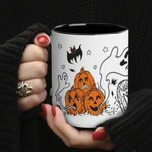 [Halloween] 1 peça Caneca de Café de 325ml (11 oz) Adorável com Desenho de Halloween, Feita de Porcelana Premium, Com Estampa Adorável de Monstros, Segura para Micro-ondas e Lava-louças, Ótima para Festas com Tema de Halloween, Presente Ideal para Amantes do Halloween