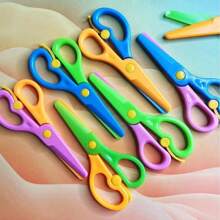6pcs Kids Scissors, Craft Scissors For Beginners, Plastic Blade Student Art Scissors, Portable DIY Art Supplies, Random Color, Children Craft Scissors, Back To School Stationery