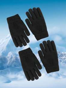 1/2pcs Winter Warm Gloves, Knitted Gloves With Lining For Cold Weather Protection - Multicolor - View 7