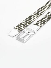 1入組男士卡其色每天明亮扣飾時尚紋理質感彈性編織皮帶 - 卡其色 - 查看 10