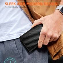Customized Name Men's Carbon Fiber Magnetic Card Holder Leather RFID Tri-Fold Card Wallet With Zipper Smart Wallet AirTag Men's Wallet Mini Wallet Leather Wallet - Multicolor - View 8