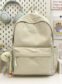 1 pièce Sac à dos grande capacité de style japonais Harajuku, de couleur unie simple et à la mode, avec fermeture éclair en nylon. Conception de niche, bretelles réglables confortables et polyvalentes. Sac à dos lisse pour la rentrée scolaire, convenant aux sorties, à l'extérieur et à un usage quotidien. C'est le cadeau parfait pour les adolescents (sans pendentifs inclus)