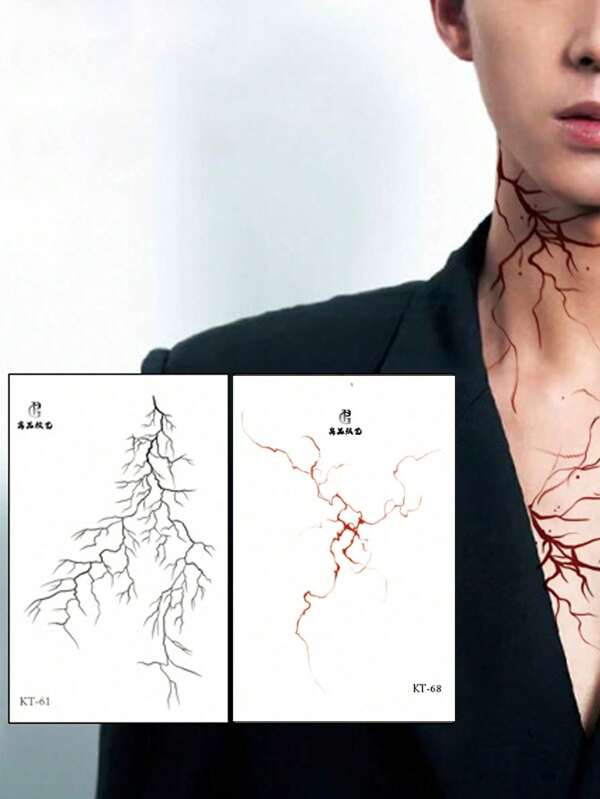 2pcs/4pcs 3D Cracked Skin Tattoo Sticker Perfect For Gothic, Horror, Or Avant - Garde Looks! Ultra Realistic Black Cracks Mimic Skin Fissures, Adding A Dramatic, Haunting Vibe. Easy To Apply Just Peel & Stick And Long Lasting Stays Bold For 3 5 Days.