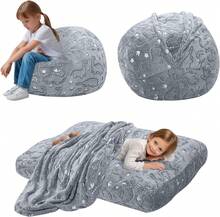 Kids Bean Bag Chair Turn Into Beanbag Bed, Dinosaur Toddler Bean Chair For Girl Boy Sleeping, Lazy Children Bean Bags With Filler, Convertible Child Floor Mattress, Grey Dino - 淡紫色 - 查看 6