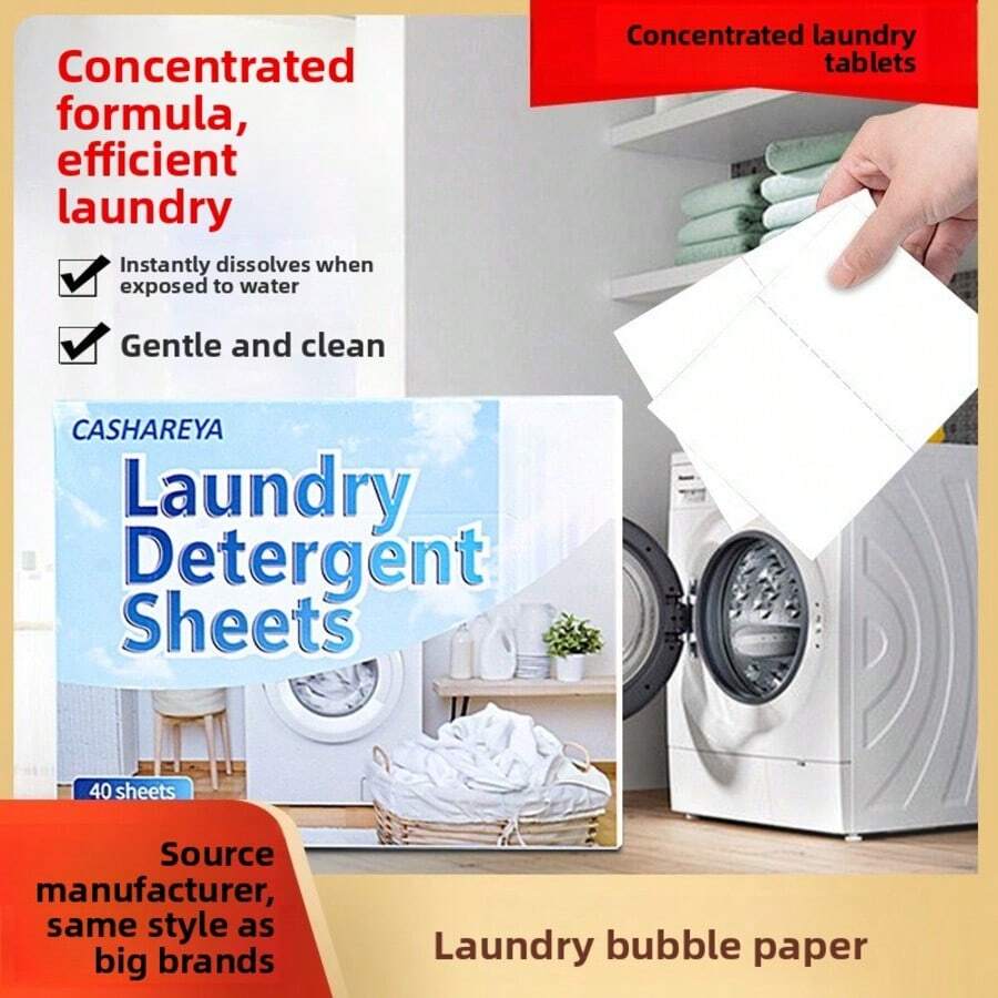 Ultra-Concentrated Bubble Laundry Sheets, Laundry Bubble Paper, Powerful Decontamination Washing Machine Sheets, Special Laundry Paper Sheets Heavy-Duty Laundry Detergent Tablets, Powerful Stain Removal For Underwear And Clothes, Portable Washing Tablets, Suitable For Home, Dormitory, Travel, Laundry Accessories, Cleaning Supplies - Concentrated Stain Removal Laundry Tablets - View 1