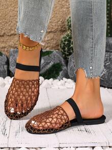 Women's Flat Sandals Open Weave 2025 New Summer Beach Vacation Black Brown Non-Slip Plus Size Slip-On Elegant Glamorous Music Festival Punk Chic Sexy Shoes