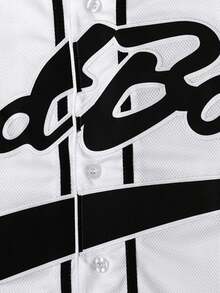 Camiseta de béisbol blanca casual de manga corta con botones y cuello en V para hombre, con bordado y costuras, para fiestas y deportes