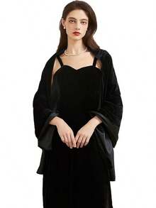 Women's Velvet Shawl And Wrap Wedding Bridal Bridesmaid Outwear Evening Party Prom Dress Accessories Scarf - 黑色 - 查看 1