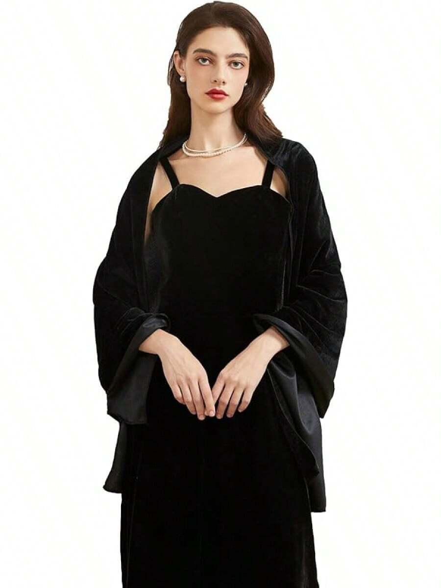 Women's Velvet Shawl And Wrap Wedding Bridal Bridesmaid Outwear Evening Party Prom Dress Accessories Scarf - 黑色 - 查看 1