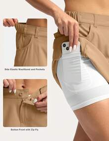 Women's Skort 5 Pockets Cargo Skirt Skirts Skorts Women Casual Summer Hiking - 深卡其色 - 查看 3