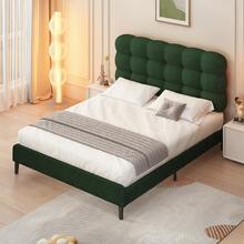 Upholstered Platform Bed Frame With Headboard, Boucle Upholstered Bed Frame With Strong Wooden Slats Support, Two Bed Forms Design, Bedroom Furniture, No Boxing Spring Needed, Easy Assembly - 綠色 - 查看 11