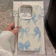 1个TPU材质蓝色优雅蝴蝶结图案手机壳，兼容苹果/国际版，非国内版 - 白色 - 查看 3