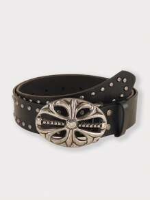 1 件男士 Y2K 朋克花卉交叉扣休闲黑色牛仔裤腰带，百搭配饰，适合日常穿着休闲、商务、男朋友丈夫父亲爸爸男士礼物、日常穿着、时尚、青少年、户外、度假、运动、旅行、街头、波西米亚风、复古秋冬配饰，适合青少年、青年、男士、休闲、户外、运动、度假、毕业礼物、生日、日常穿着