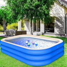Extra große 3-lagige blau-weiße Boden PVC Schwimmbecken - rechteckiges Erwachsenenbecken für Outdoor, mit lebendiger Eisoberfläche, verstärktes Design für Haltbarkeit und Sicherheit, ideal für Sommerurlaub, Strandspiel und Familienspaß (mehrere Größen erhältlich, ohne Zubehör)