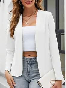 女士优雅独特的休闲纯色轻便百搭西装外套 - 白色 - 查看 1