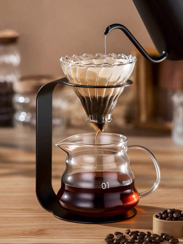 1 Set Hand Drip Coffee Filter Kit, Black Metal Iron Stand, Glass Drip Filter Cup Holder