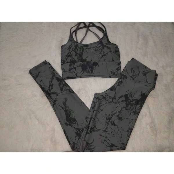 Conjunto Academia Marmorizado Calça + Top Com Bojo