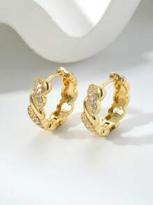 1 Pair Twisted Copper Cubic Zirconia Hoop Earrings, Versatile Personal Style Jewelry