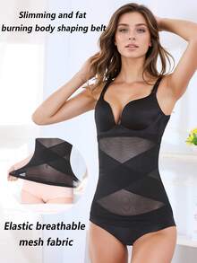 1PC超薄塑形减肚子无痕燃脂塑身美体束腰带束腰封腹带 - 黑色 - 查看 2