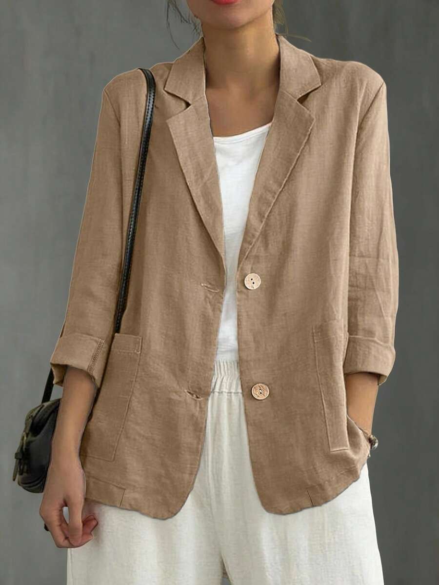 Retro Casual Commuter Pocket Jacket For Women - Khaki - View 1
